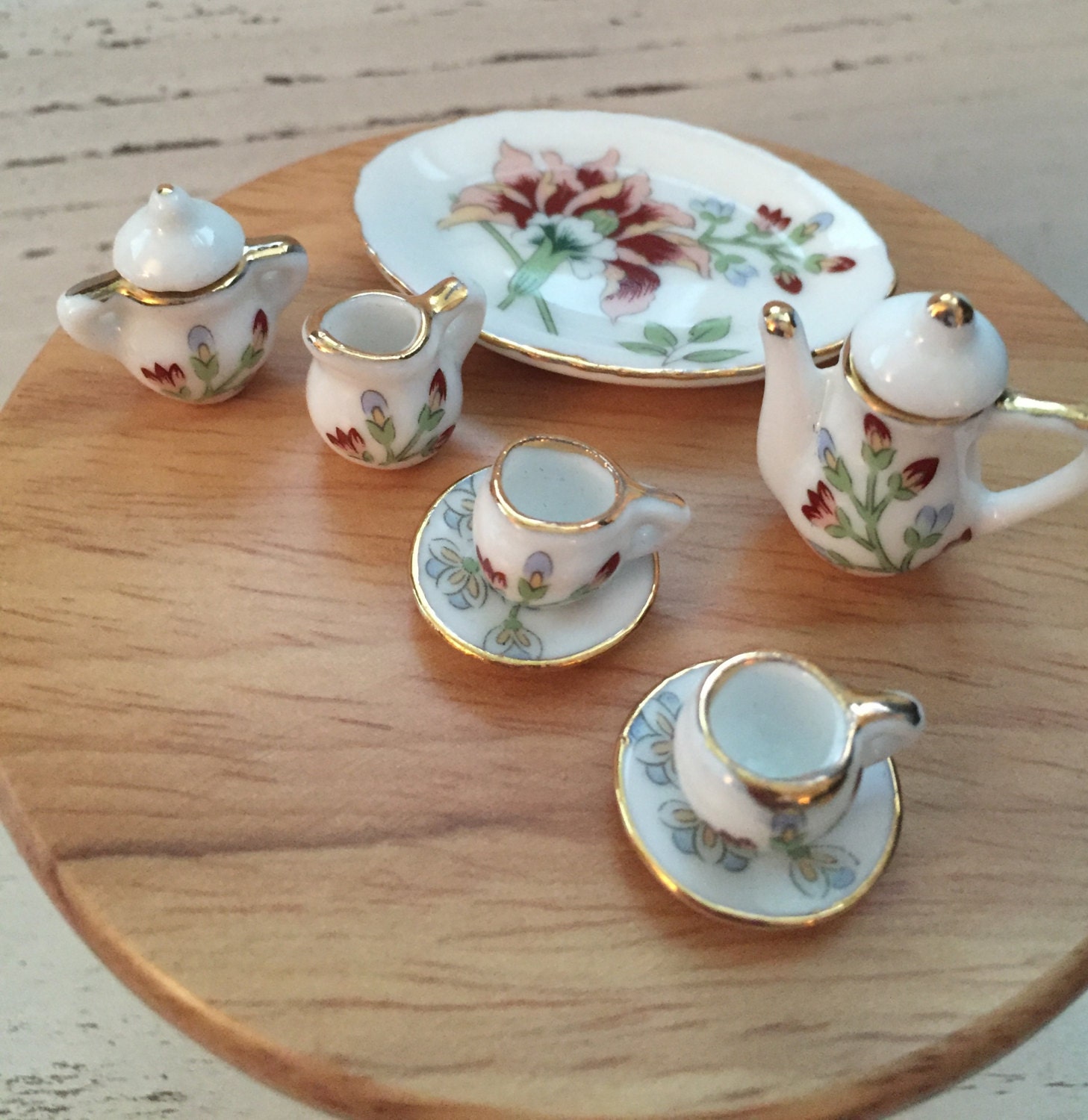 Miniature Tea Set 8 Piece Set by LovelyLittlePolkaDot on Etsy