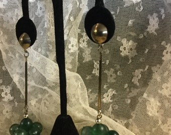 Shoulder Duster Green Bubble Dangling Earrings Pierced Extra Long