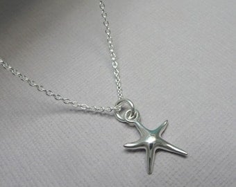 Sterling Silver Starfish Necklace, Bridesmaid Gift, Bridesmaid Necklace, Beach Wedding Necklace, Casual Necklace, Gift for Her, Gift for Mom