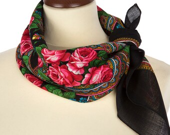 RUSSIAN SHAWL, wool scarf, pavlovo posad, cashmere shawl, neck scarf, womens shawls, black scarf, red shawl, dress shawl, floral shawl