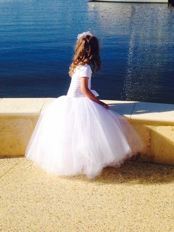 Girls long tutu tulle skirt. Flower Girl skirt. White or ivory