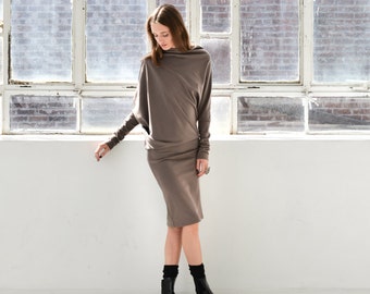 Winter Dress / Casual Dress / Day Dress / Knit Dress / Black Dress / Extravagant Tunic / Midi Dress / marcellamoda - MD371