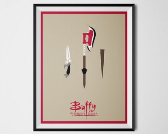 Buffy the Vampire Slayer Poster Minimal Art Print Scythe Knife Wooden Stake Buffy Wall Art 90s TV Show Minimalist Digital Art Buffy Poster