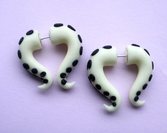 Black and Glow in the dark Fake Gauged Tentacle Earring -Octopus- Monster-