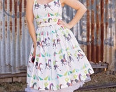 50's style My Pretty Pony carousel Print Cotton Dress, Pinup, vintage reproduction, novelty print