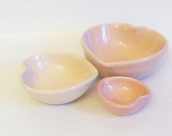 Pretty Pastel Pink Nesting Heart Bowls - Set of 3, Handmade, Shades of Pink - 4inch Diameter - A Lovely Gift - Ready to ship - Set #F-3