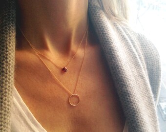 Garnet Necklace, Layered Necklace, Gold Garnet Necklace, Double Strand Necklace, 14k Gold Filled, Dainty Necklace, Two Strand Necklace