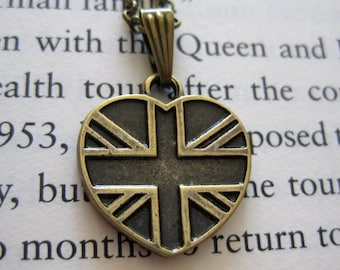 British Union Jack Flag Bronze Heart Charm Pendant