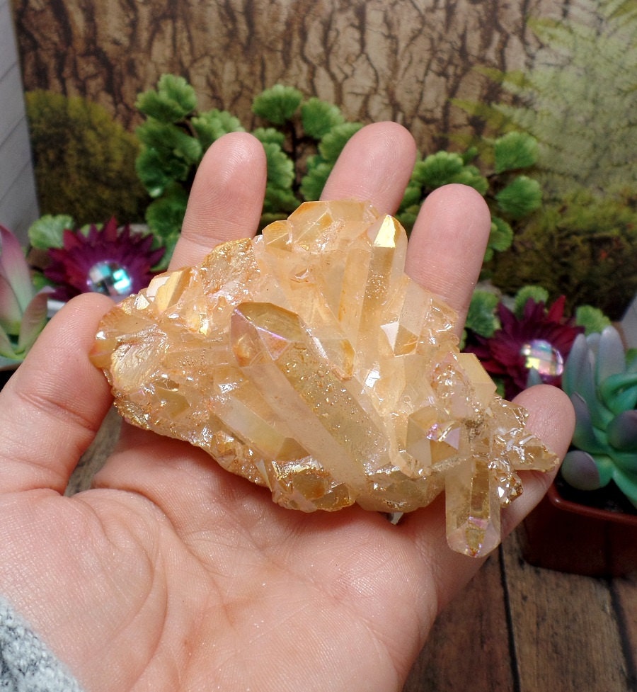 Orange Aura Quartz Cluster Quartz Cluster Sun Aura Quartz
