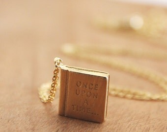 Once Upon A Time Book Necklace in Matt Silver/ Gold. Whimsical and Fun. Cute Jewelry. Charm Necklace. Gift For Girls (PNL-181)