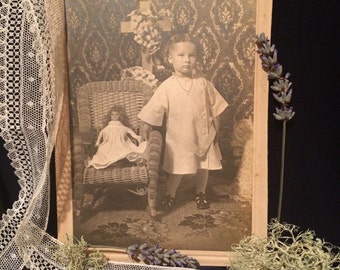 Antique Photo - Girl with Doll - Cross - Vintage Photo