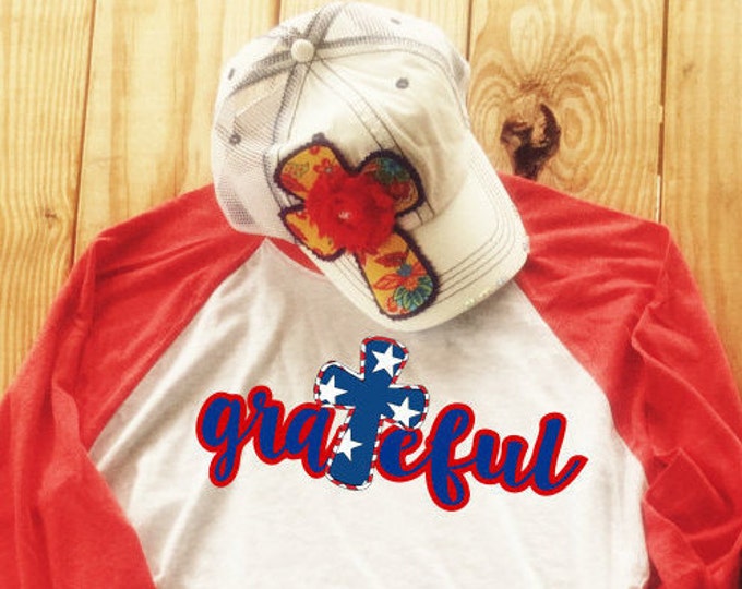 America Patriotic Grateful Baseball Raglan Triblend Tee, Fourth of July Shirt, Glitter Graphic Baseball Tee, Red White and Blue Raglan