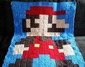 Mario pixel afghan blanket. Made to order.