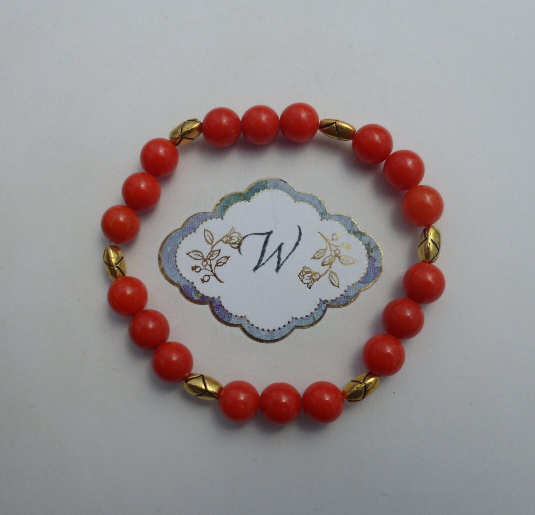 Gold & Orange Stretch Bracelet Vintage Orange by OldLadyWhite