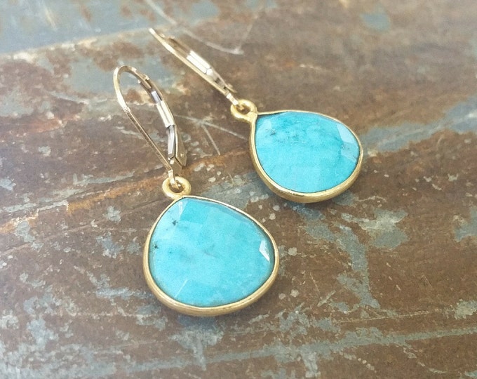 FREE SHIPPING coupon on Gold Turquoise Earrings, Gold Turquoise Dangles
