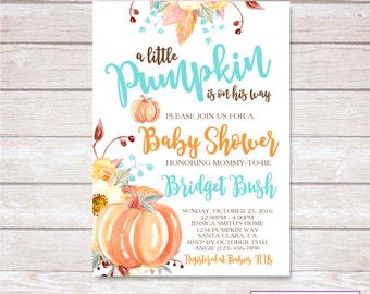 PUMPKIN BABY SHOWER Invitation. Baby Boy. Digital. Printable.