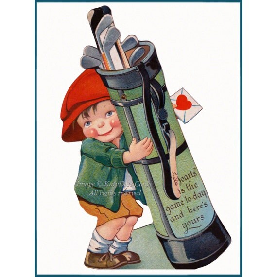 Valentines Day Card Golf Caddy Boy Golfing Valentine
