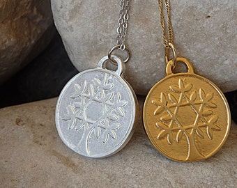 Tree-of-Life Necklace, Tree-of-Life Pendant, Silver Gold Family Tree Charm, Star of David Tree-of-Life Coin Necklace, Arbol de la Vida