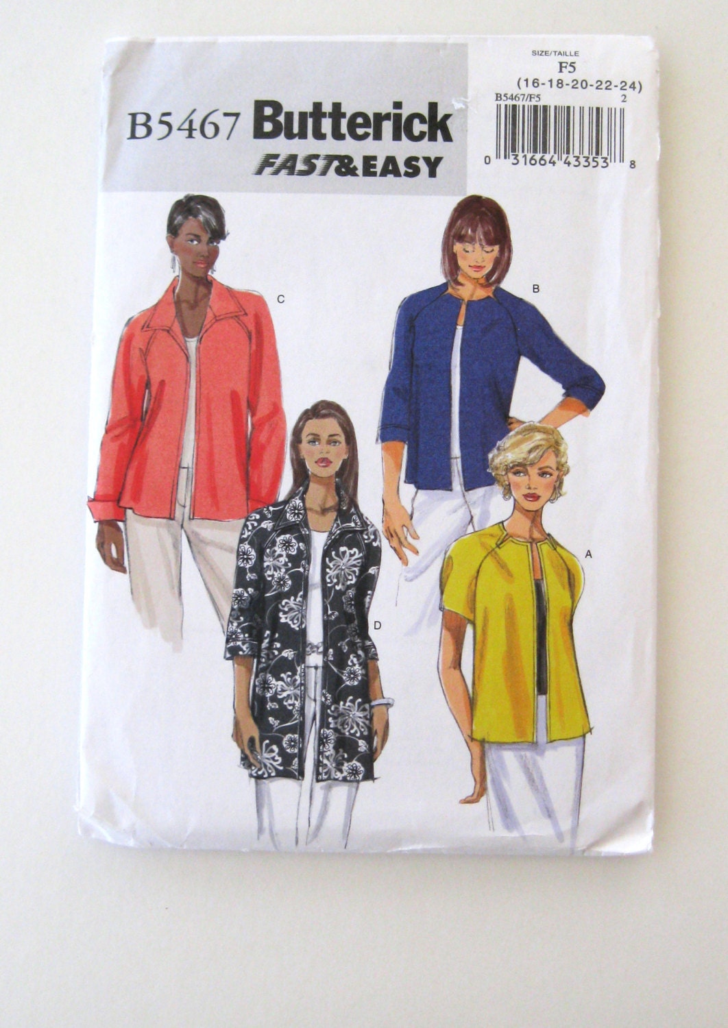 2010 Jacket Pattern Butterick 5467 Womens Raglan Sleeve Open
