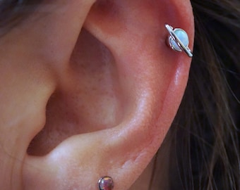 Saturn Opal Tragus Earring Cartilage Earring White Opal and Turquoise