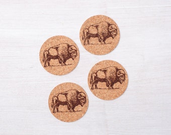 Bison Cork Coasters - Set Of Four