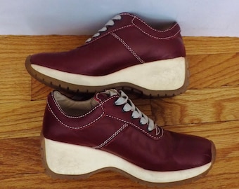 BACI Shoes for Women - Size 6 - Maroon Leather - Lace Up Wedge Platform Sneakers - Vintage 90s Athletic Fashion Footwear
