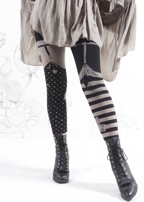 Pirate Girl Leggings , garter legging - thigh high tights, striped leggings, womens pants, bottoms, carousel ink by Carouselink steampunk buy now online