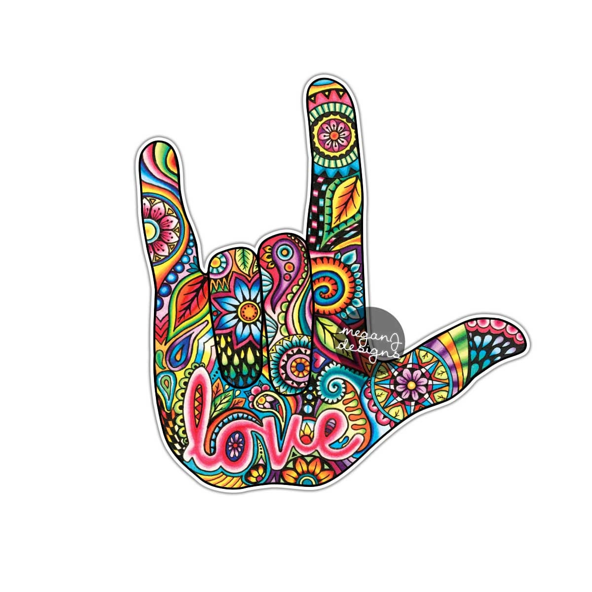 Hand Sticker Decal of I Love You in sign language