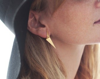 Long Earrings , Folded Earrings , Geometric Studs , Triangle Earrings , Gold Geometric Posts , Geometric Earrings , Gift for Her