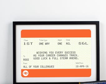 Good Luck Gift, Personalised Leaving Gift, New Job Gift, Personalised New Job Gift, Train Ticket, Sorry You're Leaving Gift, Good Luck,