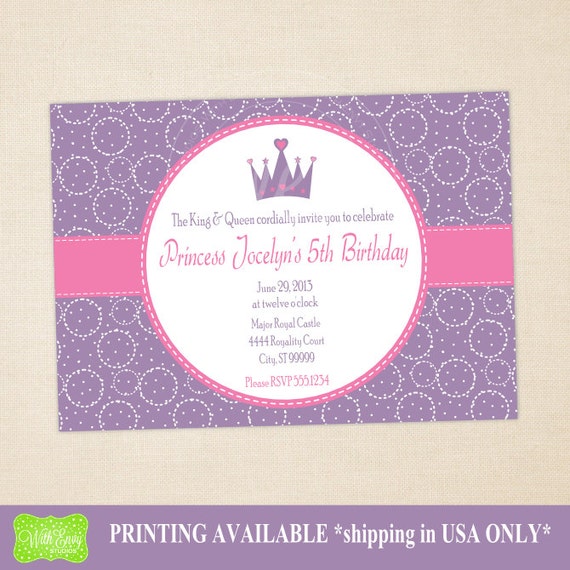 Princess Party Invitation - Princess Invitation - Princess Birthday Invite - Princess Thank You Card - Digtal & Printed Available Il_570xn