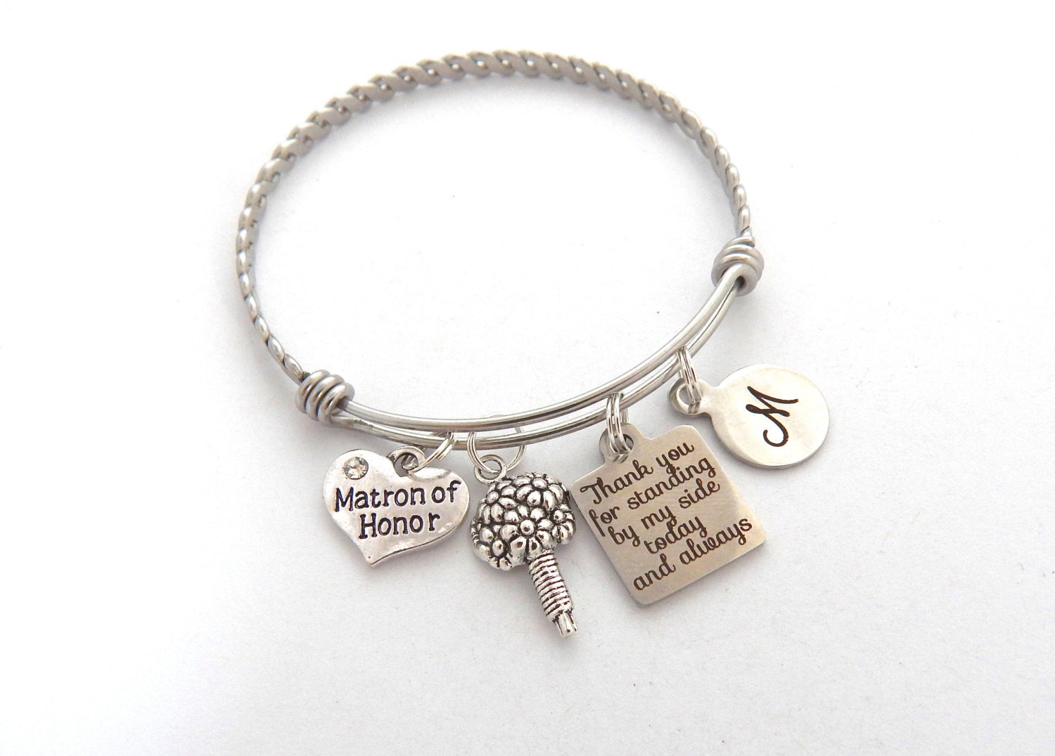 Matron of Honor Gift, Maid of Honor Bracelet, Gift for Bridesmaid, BANGLE, Thank You for standing by my side, PERSONALIZED Best Friend Gift