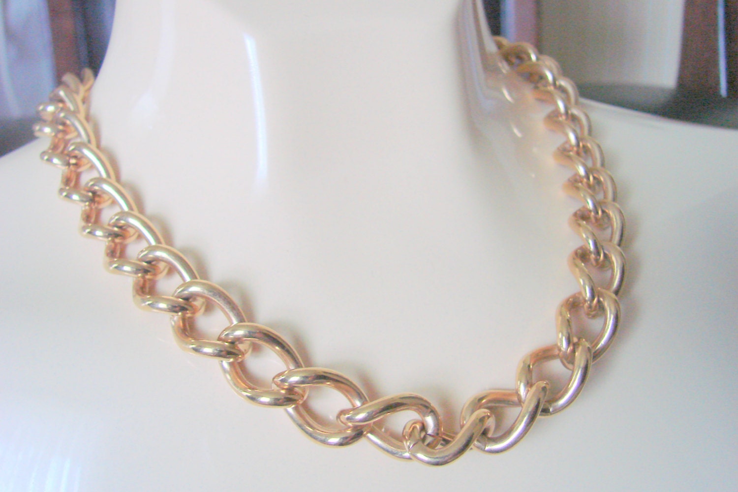 80s Chunky Modernist Goldtone Necklace / Vintage Jewelry