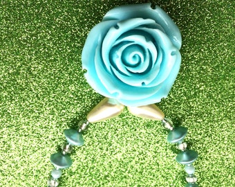 Pale Turquoise Blue Acrylic Rose Flower Pendant Necklace app 18 inches by JulieDeeleyJewellery Contemporary Jewellery