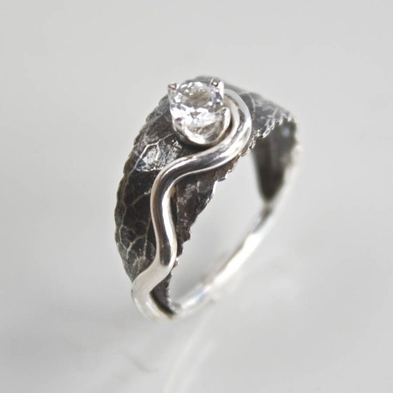 Silver Woodland Leaf Ring Leaf Engagement Ring Rustic Ring