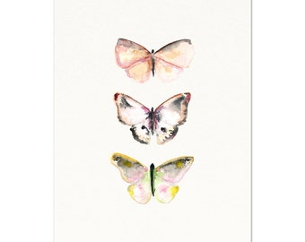 Light Pink Butterfly Art Print. Soft Pink and Gray Butterfly Art. Watercolor Butterfly Poster. Modern Nursery Art. Unique Kids Room Art.