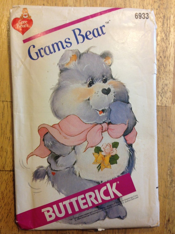 Butterick 6933 Sewing Pattern 80s Uncut Stuffed Toy Care Bears Grams Bear