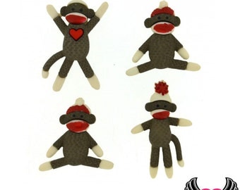 Jesse James Buttons 4pc sock monkey Buttons OR Turn them Into Flatback Decoden Cabochons