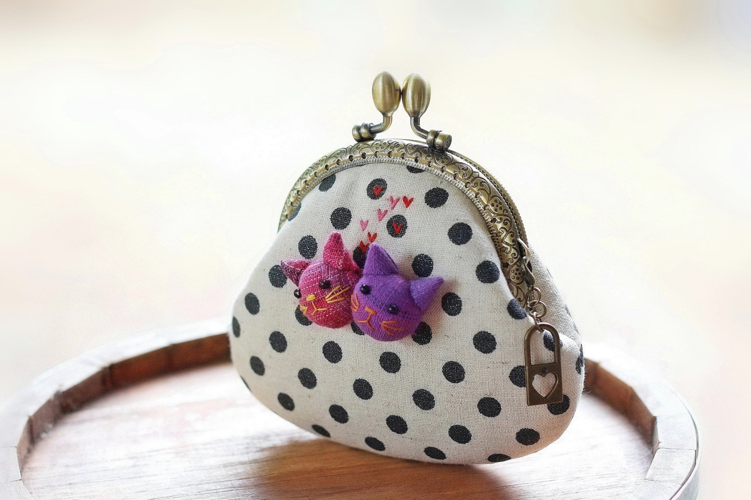 Cat coin purse Metal frame coin purse Gift by DooDesign on Etsy