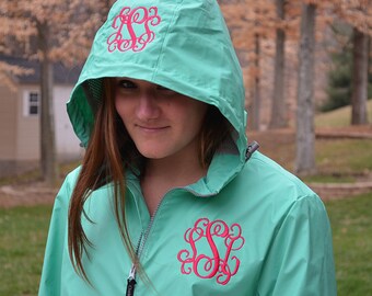Monogram Rain Jacket, Charles River Rain Coat, Womens Rain Coat, Monogram Full Zip Charles River Rain Jacket, Monogram Sorority Rain Jackets