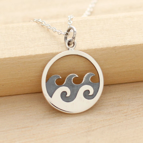 Waves Necklace Sterling Silver Waves Pendant Surfer