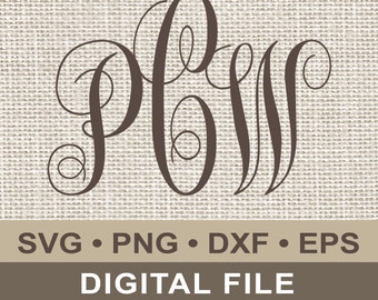 Curly Monogram SVG Monogram font Cutting file DXF Curly Letters svg Cricut Design Space Silhouette PNG eps Instant Download