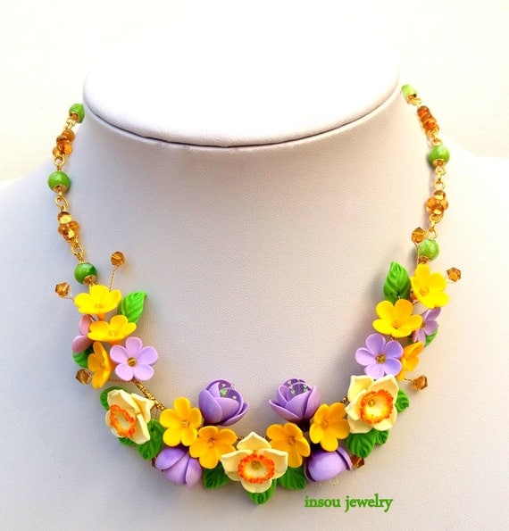 Wedding Necklace, Flower Necklace, Statement Necklace, Narcissus, Gift 