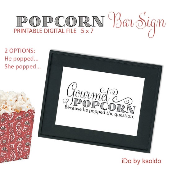 Items similar to Popcorn Bar Sign - Popcorn Bar - Printable Wedding ...