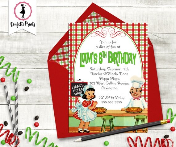 Pizza Birthday Invitation | Kids Cooking Party | Pizza Party Invitation | Pizza Party Invite | Pizza Birthday Party | Pizza Party Il_570xn