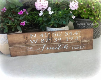 Wood Sign Latitude Longitude// GPS coordinate wood sign// Pallet Wood sign// personalized wedding established sign // address sign