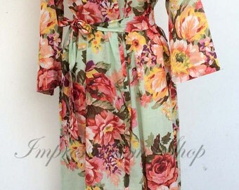 Ankle length Floral maternity robe for delivery, Any Color Any Size, pregnancy and labor feeding child birth, wrap around robe lounge wear