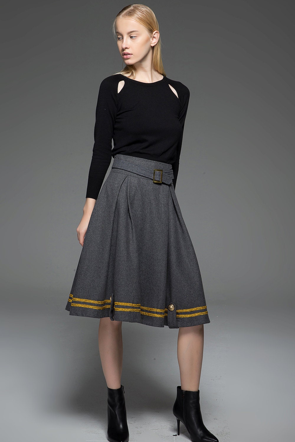 midi skirt wool skirt gray skirt skirts womens skirts