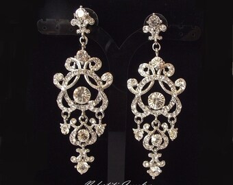 crystal wedding earrings, chandelier bridal earrings, vintage wedding chandelier earrings, rhinestone bridal earings, bridal jewelry