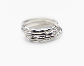 Water Wave Dainty Rings Set, Fidget Ring, Simple Rings, Stacking Rings Silver, Minimalist Rings, Stacking Rings Set, Silver Rings - 3 pcs